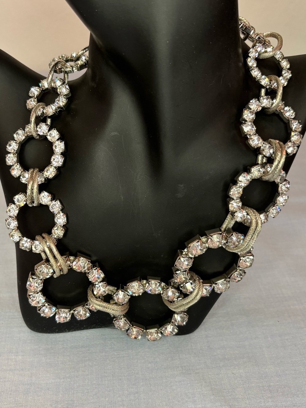 Unique Rhinestone Statement Necklace with Graduated Rhinestone Circles - Picture 3 of 14